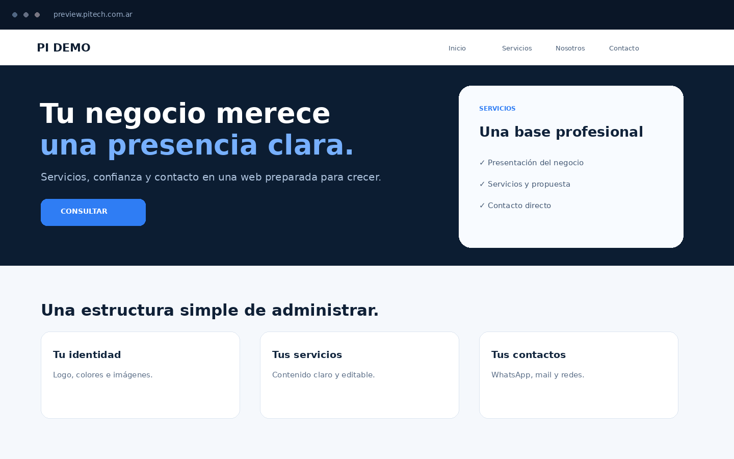 Vista previa de una web de Presencia creada por PI Tech